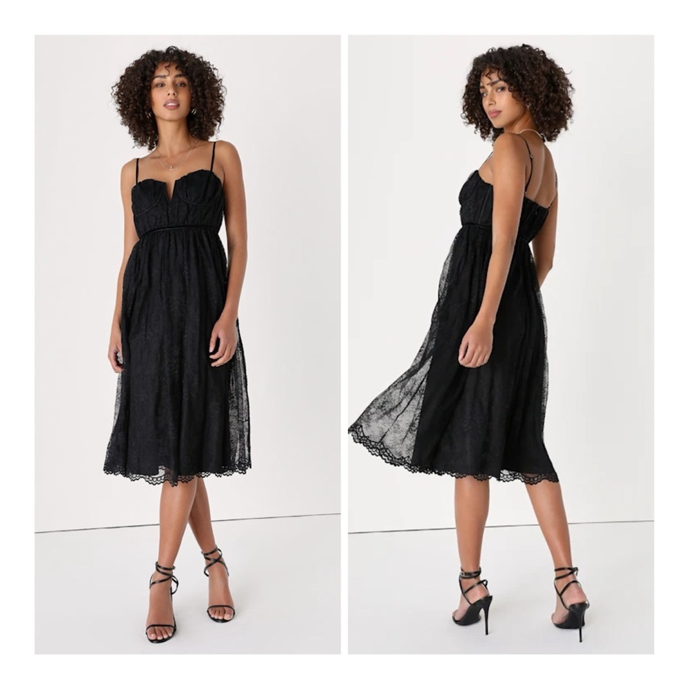 NEW Lulus Small Dreamy Entrance Black Lace Bustier Sleeveless Fit & Flare Dress
